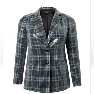 Torrid Sequin Button Down Front Blazer, Study Plaid Grey, Size 3x